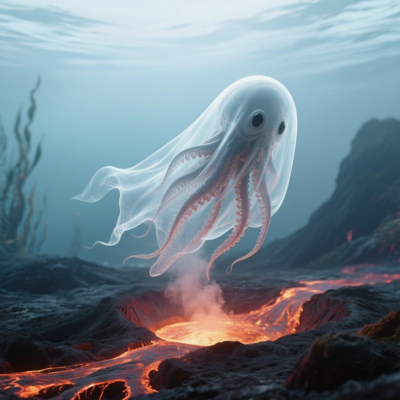 A Ghostly Transparent Sea Creature Hovering Near A Hydrothermal Vent.