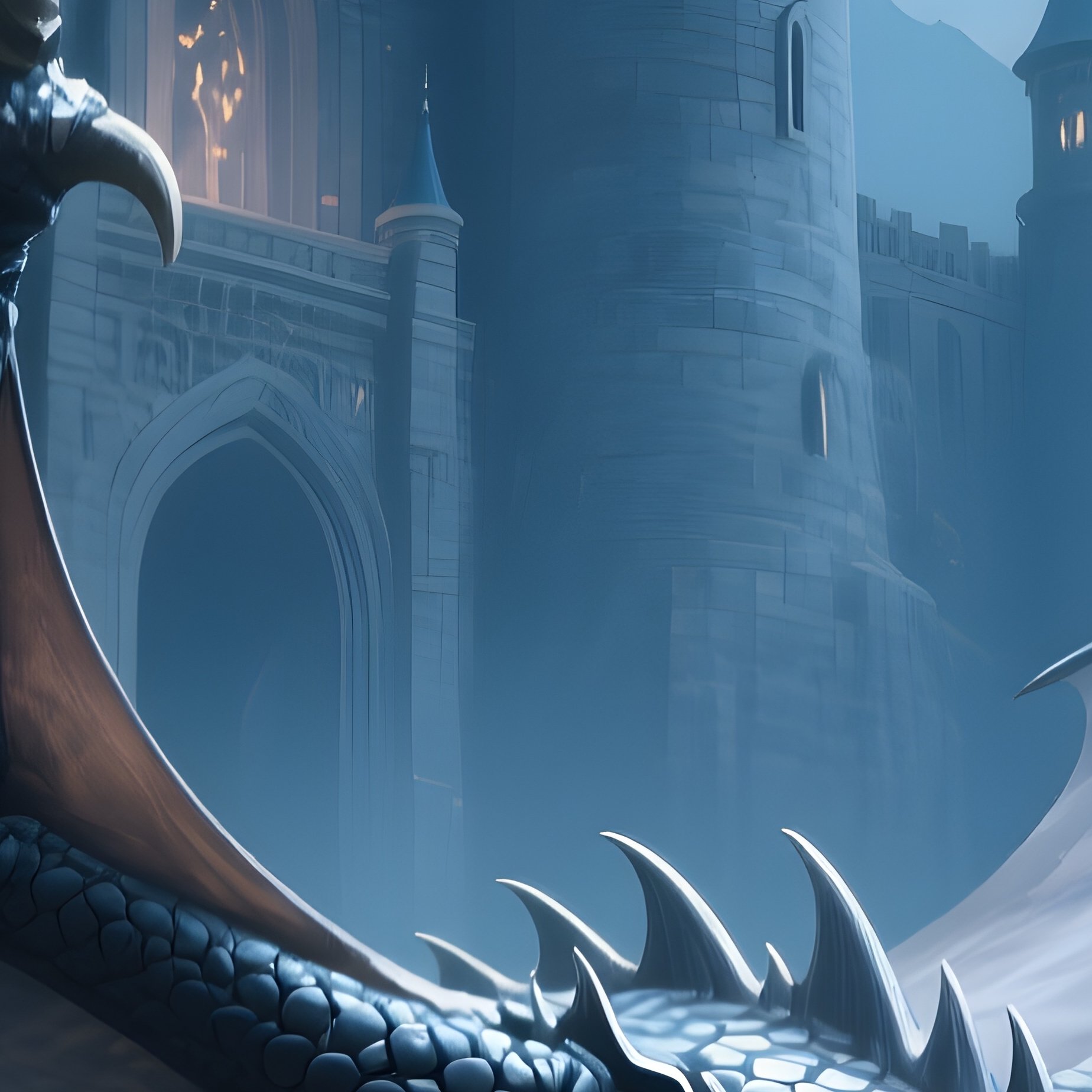 A Giant Dragon Sleeping Under A Moonlit Castle - Full Resolution Quality Preview