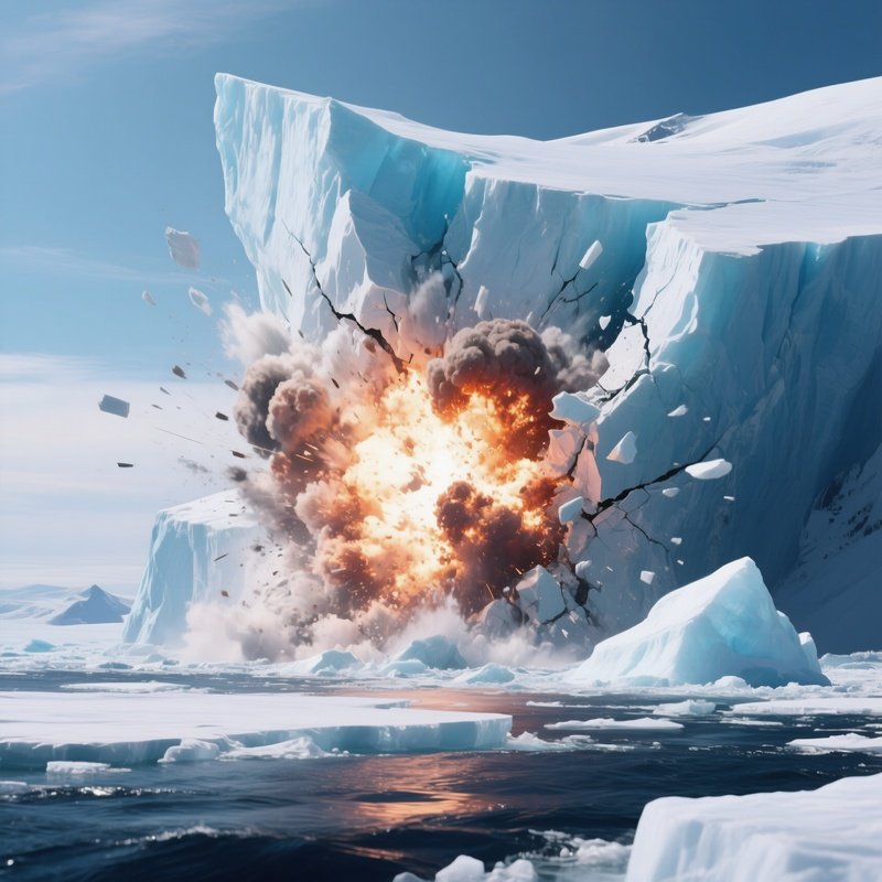 A Giant Ice Shelf Breaking Free With Explosive Force.