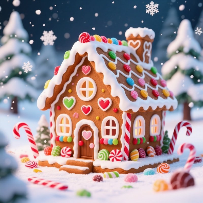 A Gingerbread House In A Snowy Setting Gingerbread Winter