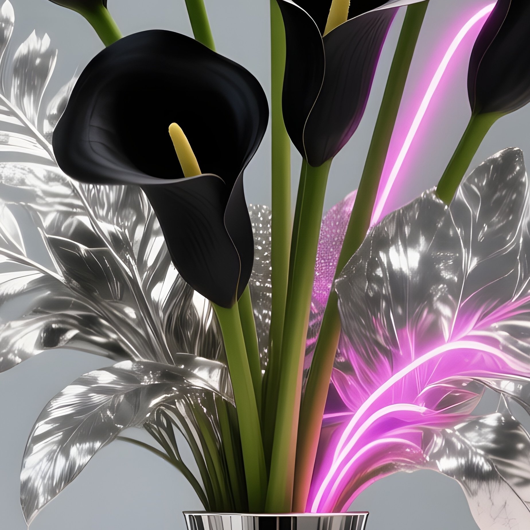 A Glamorous Fashion Studio With Mirrored Walls, Where A Sleek Metallic Vase Holds An Avant‑Garde - Full Resolution Quality Preview