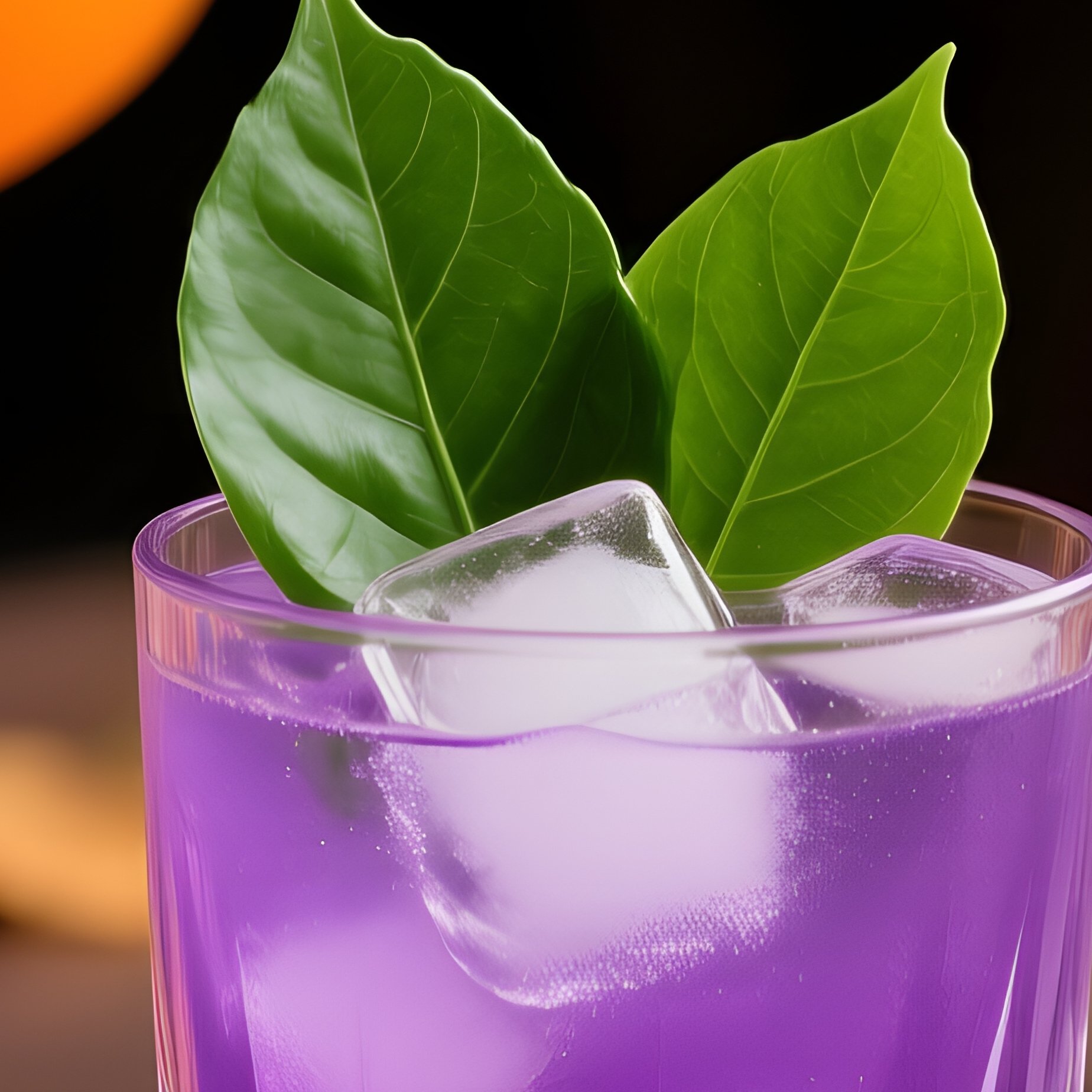 A Glass Of Purple Cocktail Garnished With A Green Leaf Cocktail - Full Resolution Quality Preview
