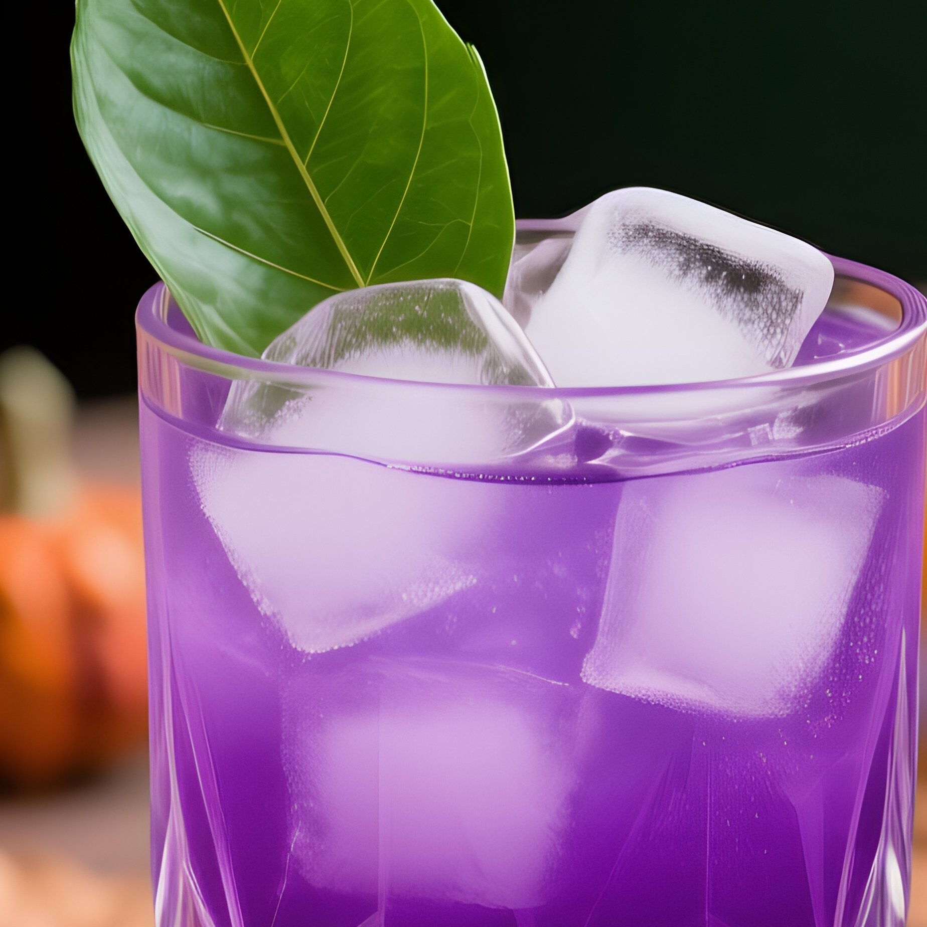 A Glass Of Purple Cocktail Garnished With A Green Leaf Cocktail - Full Resolution Quality Preview