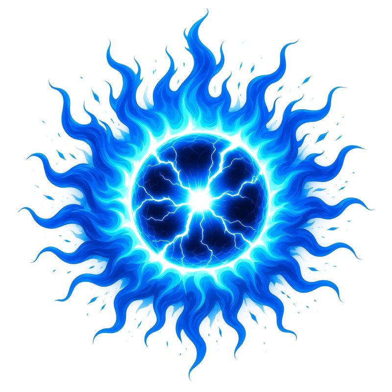 A Glowing Blue Energy Sphere Surrounded By Dynamic Flames Energy