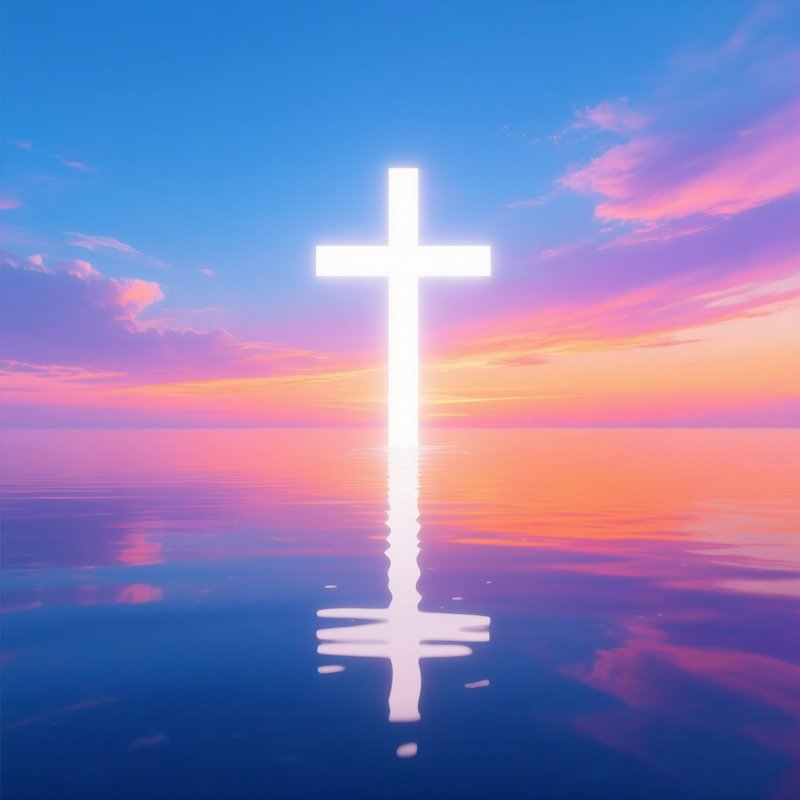 A Glowing Cross Over A Body Of Water Cross Water