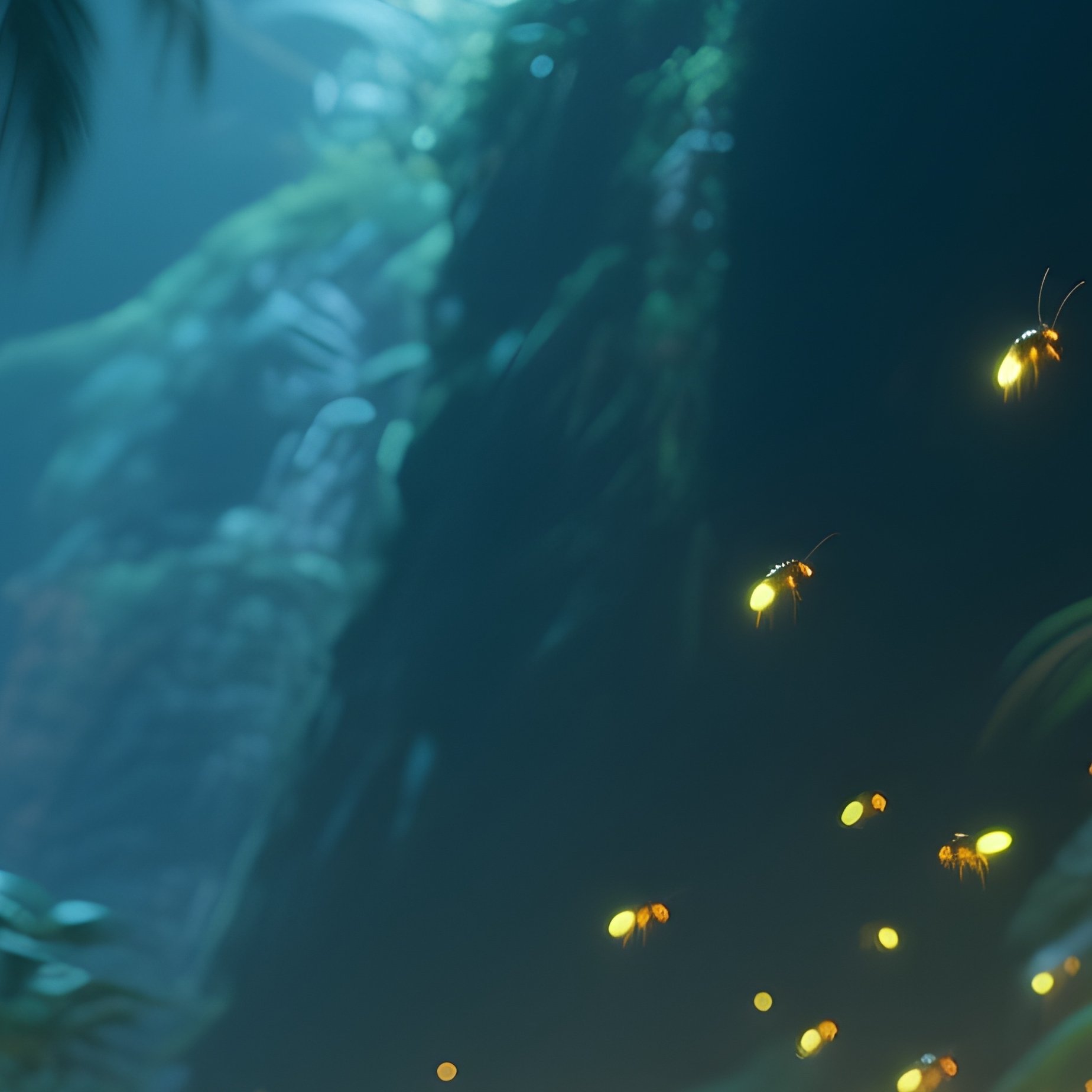 A Glowing Firefly Swarm Lighting Up A Tropical Cave. - Full Resolution Quality Preview