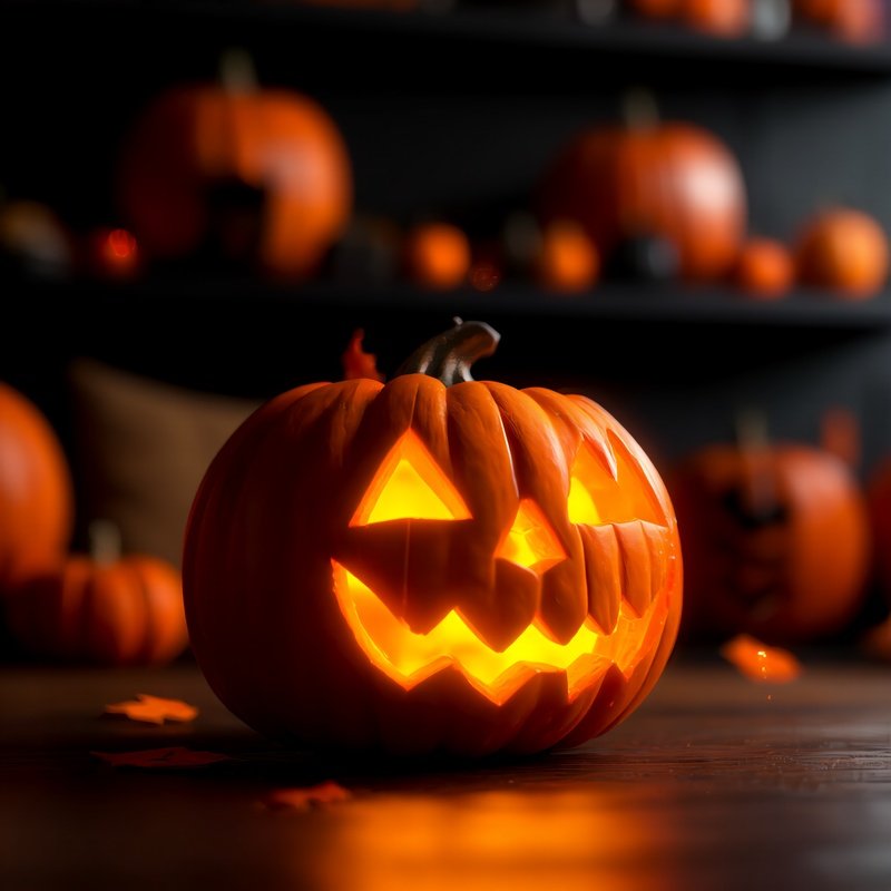 A Glowing Jack O Lantern Halloween Pumpkin