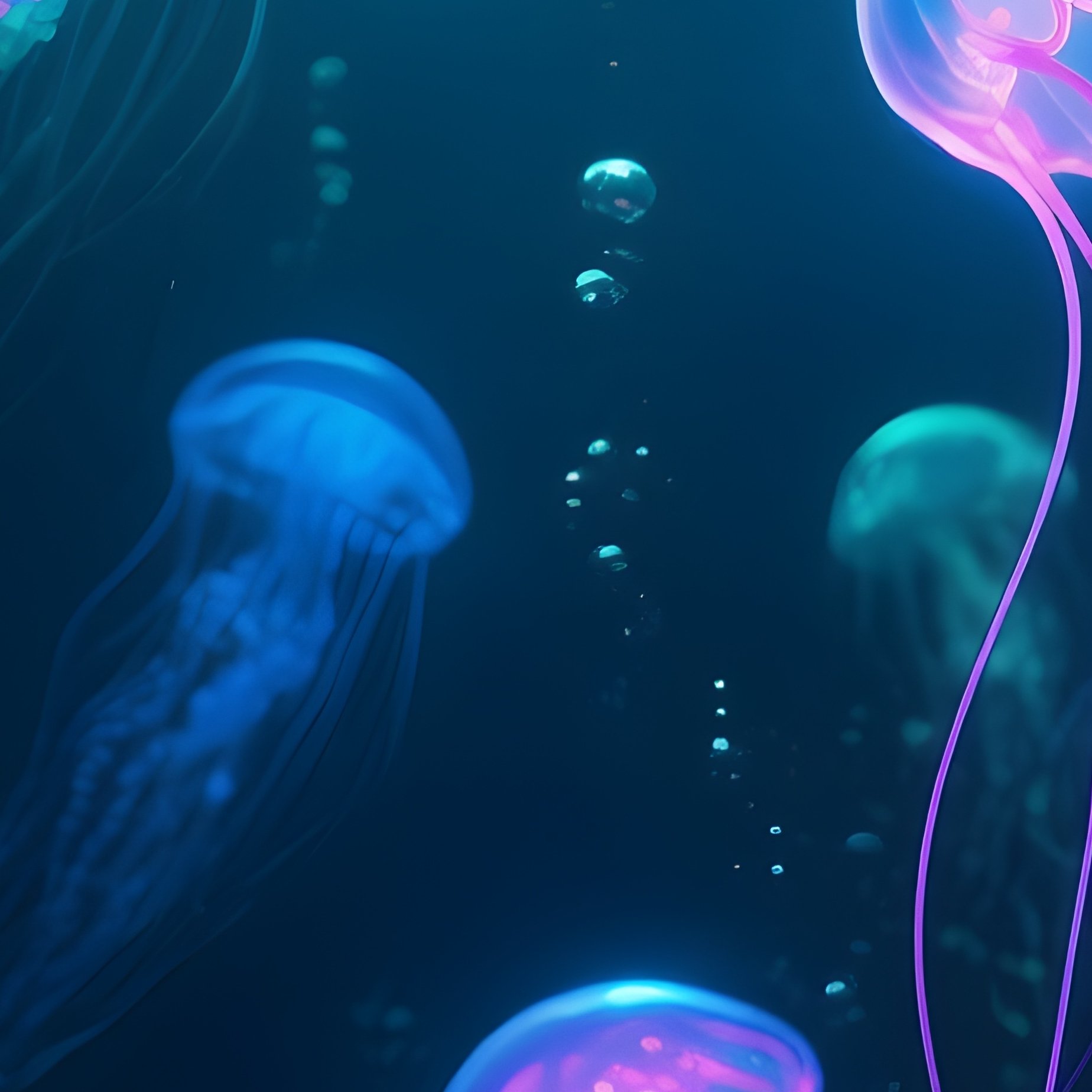 A Glowing Jellyfish Forest Deep In The Abyss Digital Art - Full Resolution Quality Preview