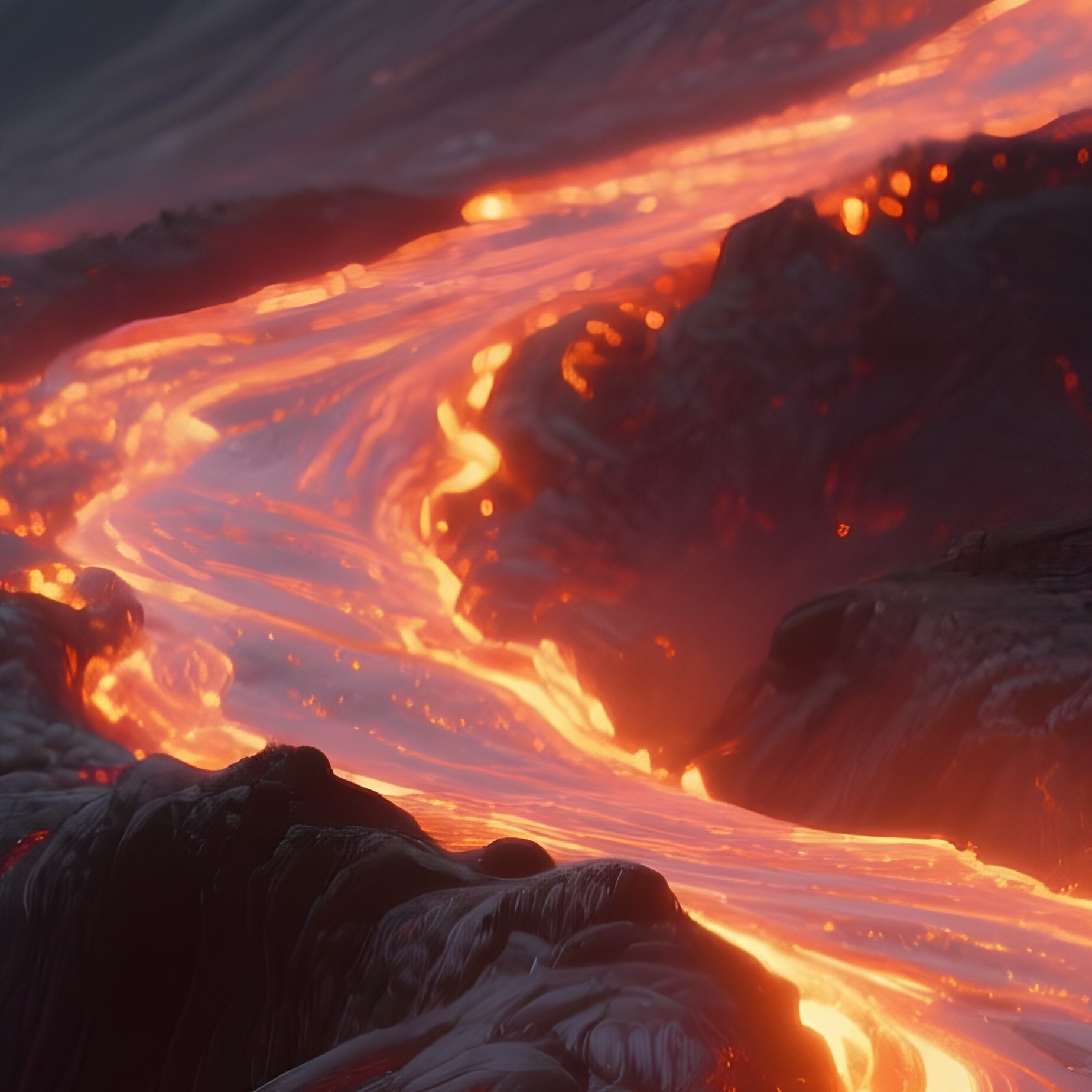 A Glowing Lava Wave Rolling Down A Volcanic Slope. - Full Resolution Quality Preview