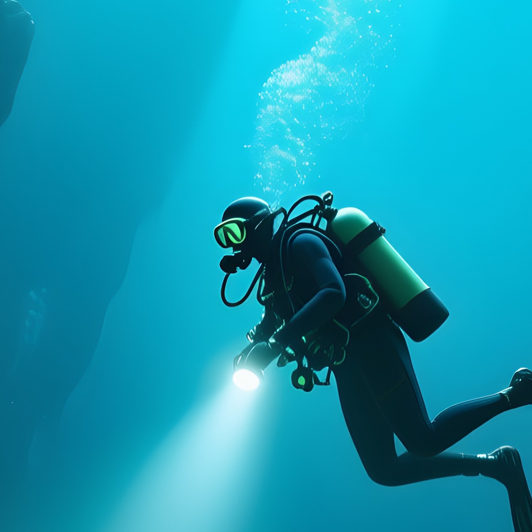 A Glowing Underwater Cave Illuminated By Diver Lights. - Full Resolution Quality Preview