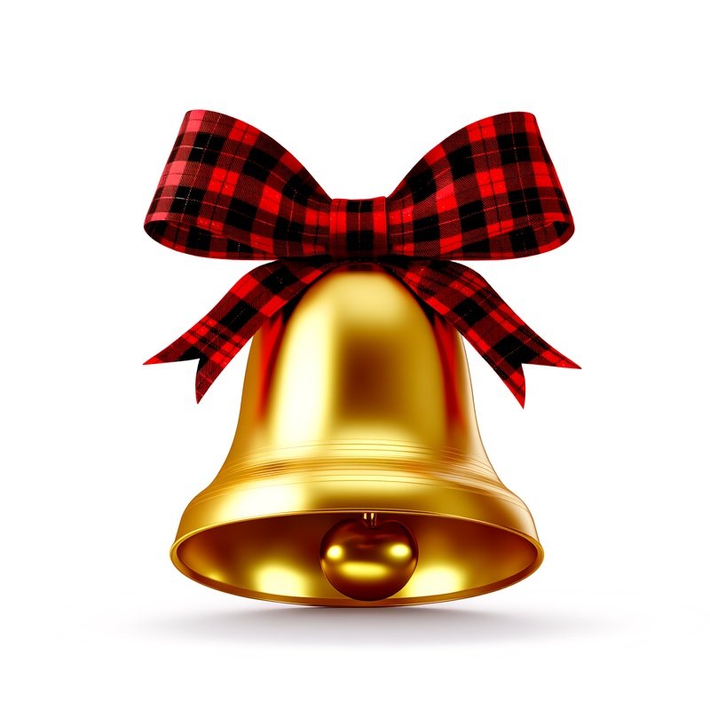 A Golden Bell Adorned With A Red And Black Plaid Ribbon Bell