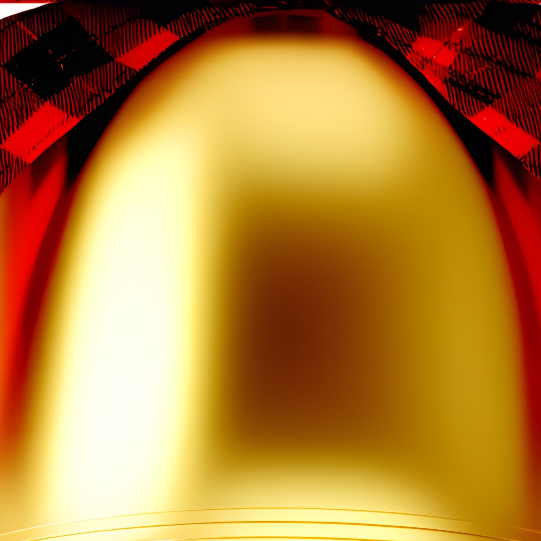 A Golden Bell Adorned With A Red And Black Plaid Ribbon Bell - Full Resolution Quality Preview