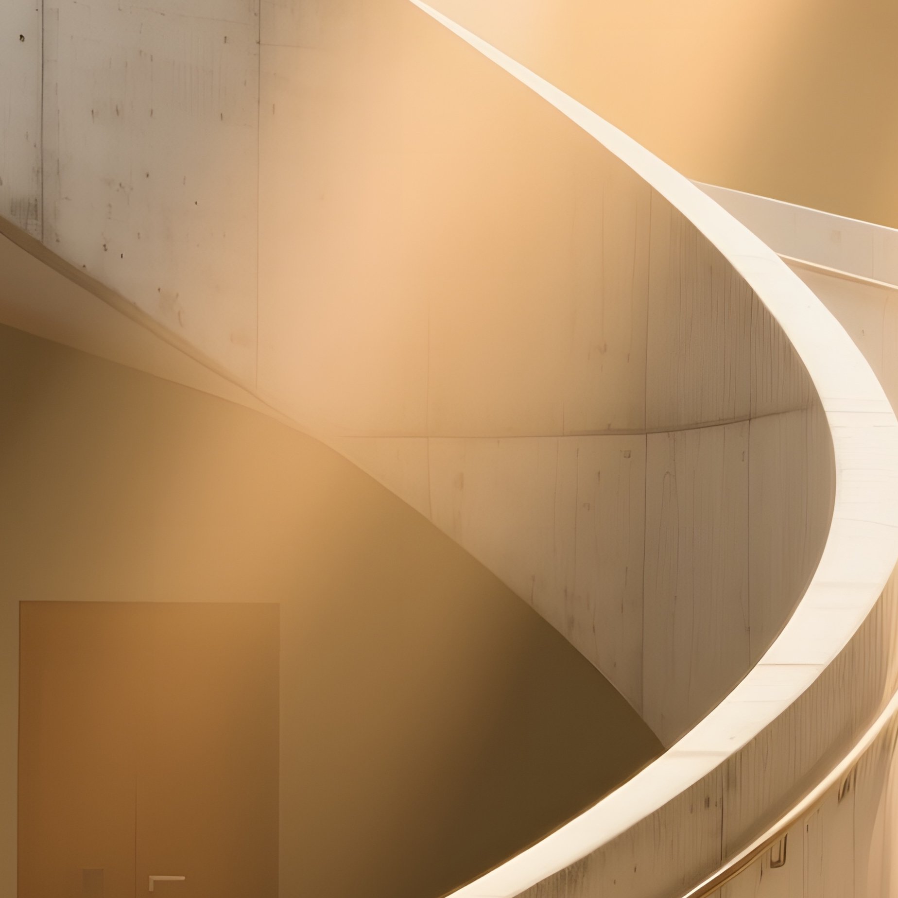 A Golden Hour Shot Of A Spiraling Concrete Staircase In A Public Library, Sunlight Streaming - Full Resolution Quality Preview