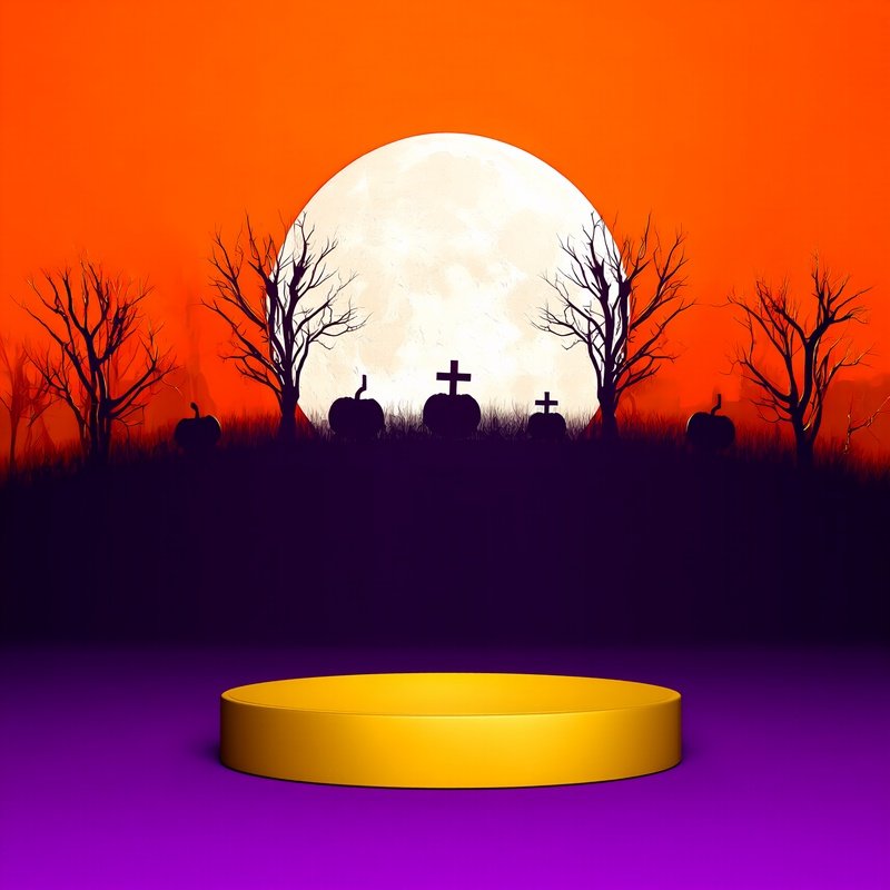A Golden Podium Set Against A Halloween Themed Backdrop Halloween