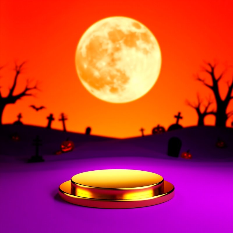 A Golden Podium Set Against A Halloween Themed Backdrop Halloween