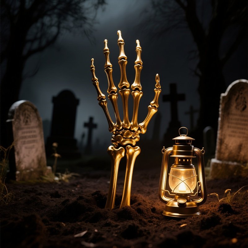 A Golden Skeletal Hand Emerging From The Ground Skeletal Hand