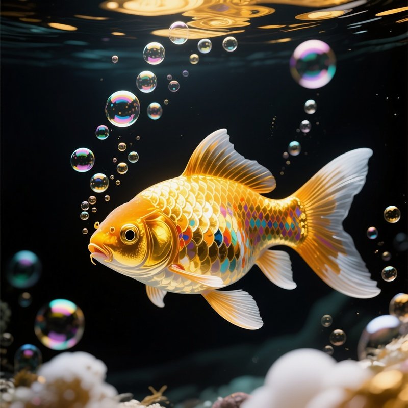 A Goldfish Blowing Tiny Bubbles Toward The Surface 2