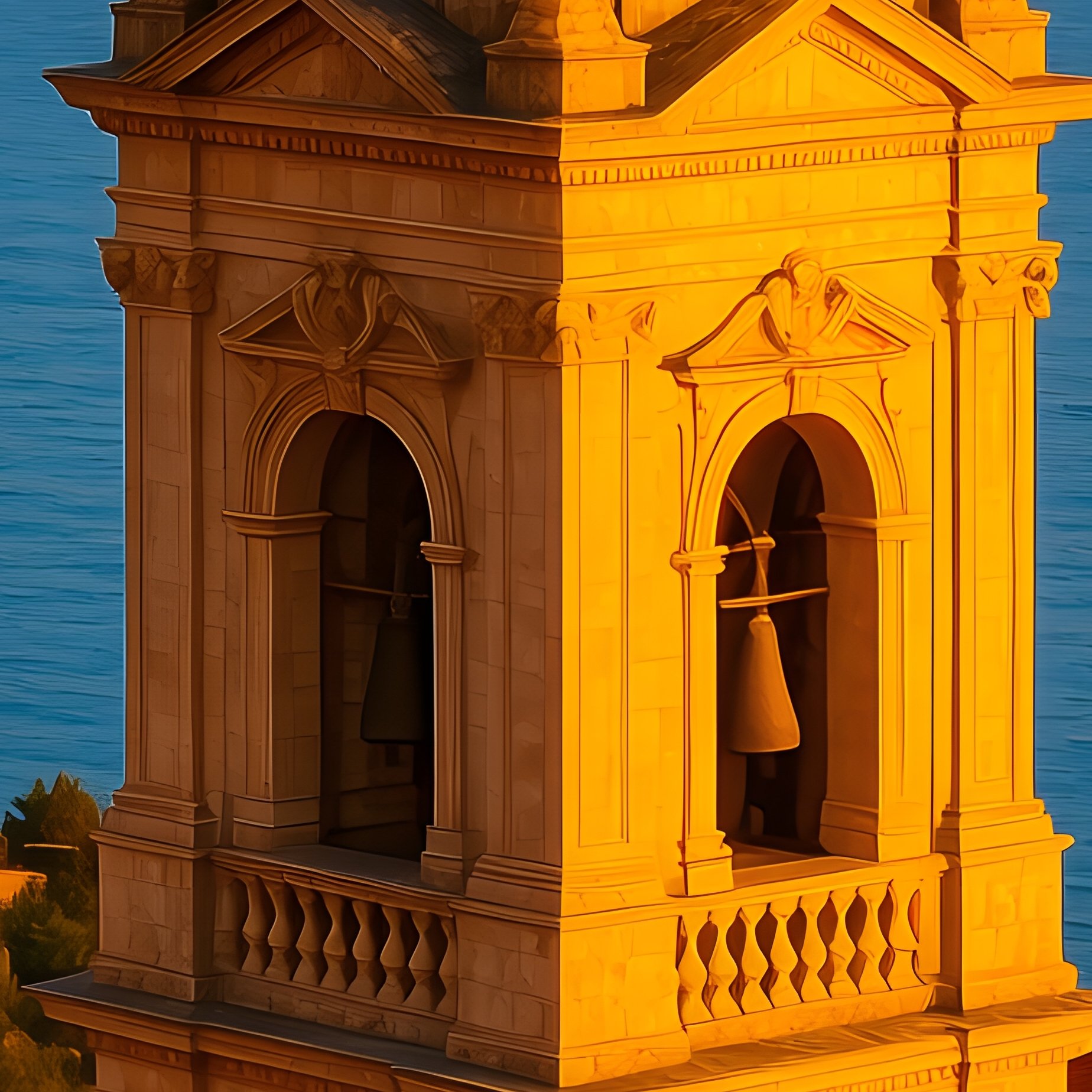 A Grand Church Tower Overlooking A Coastal Town Church Tower - Full Resolution Quality Preview