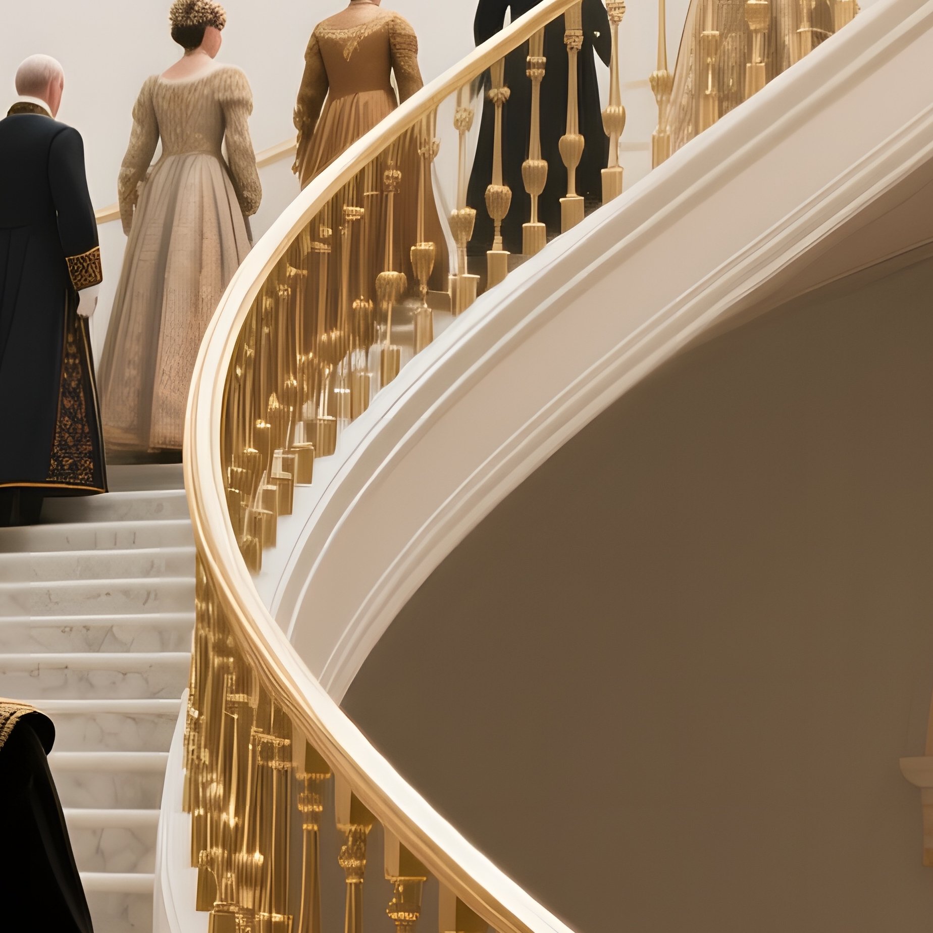 A Grand Staircase Spiraling Upward Under A Chandelier Of Polished Brass, Marble Steps Echoing As A - Full Resolution Quality Preview