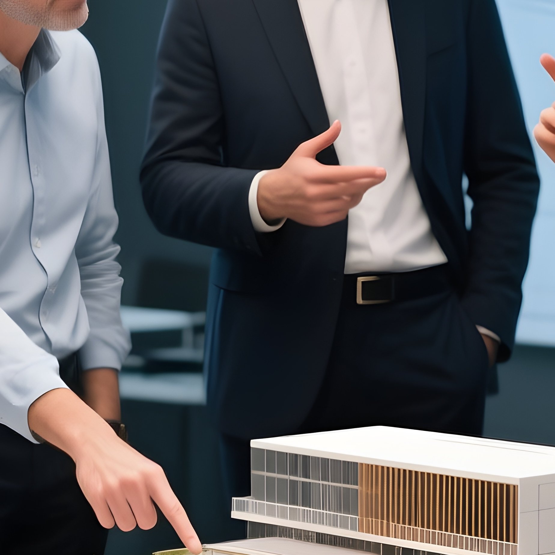 A Group Of Architects Discussing Building Models On Site - Full Resolution Quality Preview