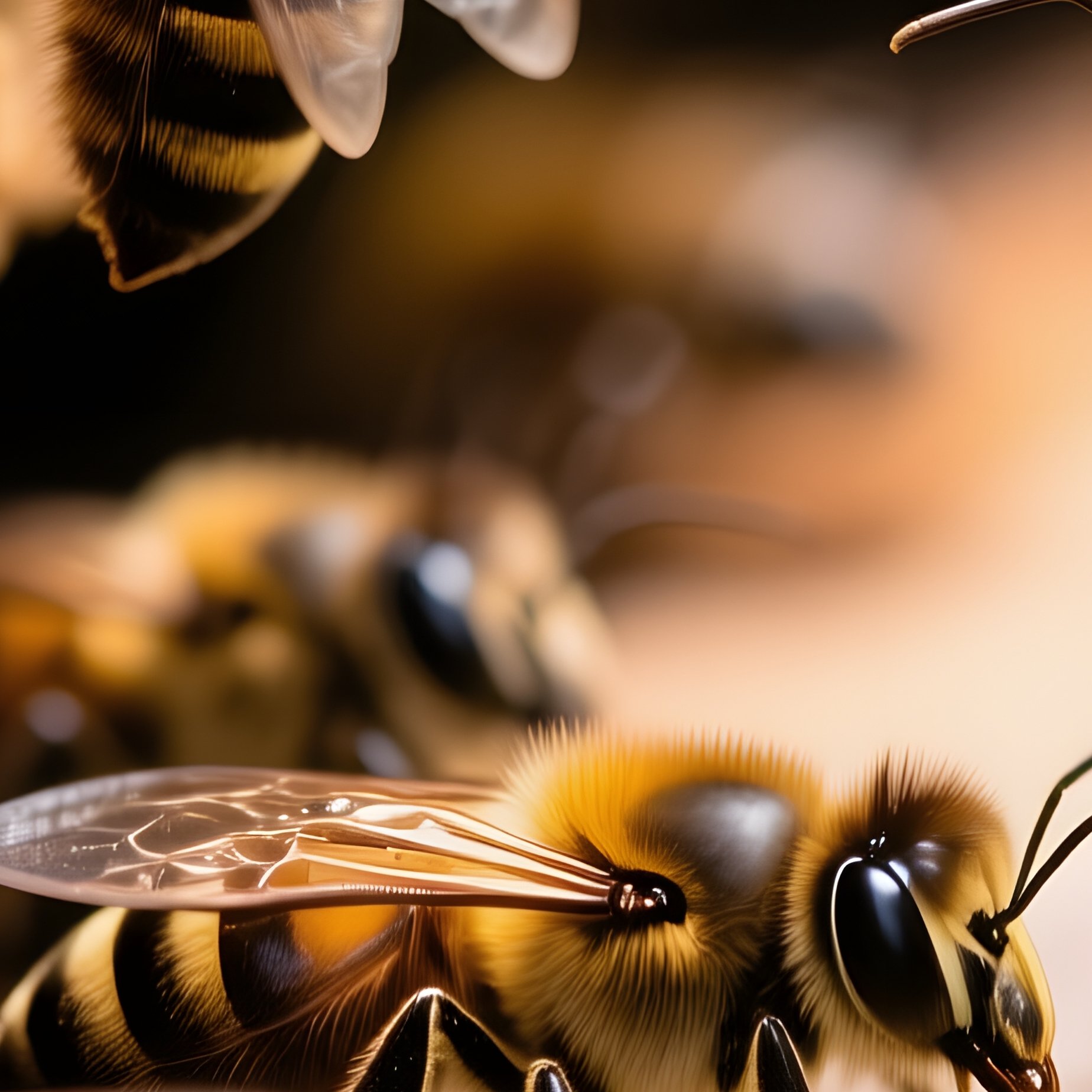 A Group Of Bees Interacting On A Wooden Surface Bees Nature - Full Resolution Quality Preview