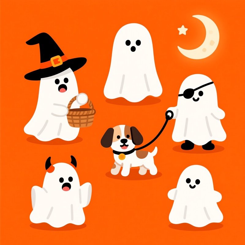 A Group Of Cartoon Ghosts Engaging In Various Activities