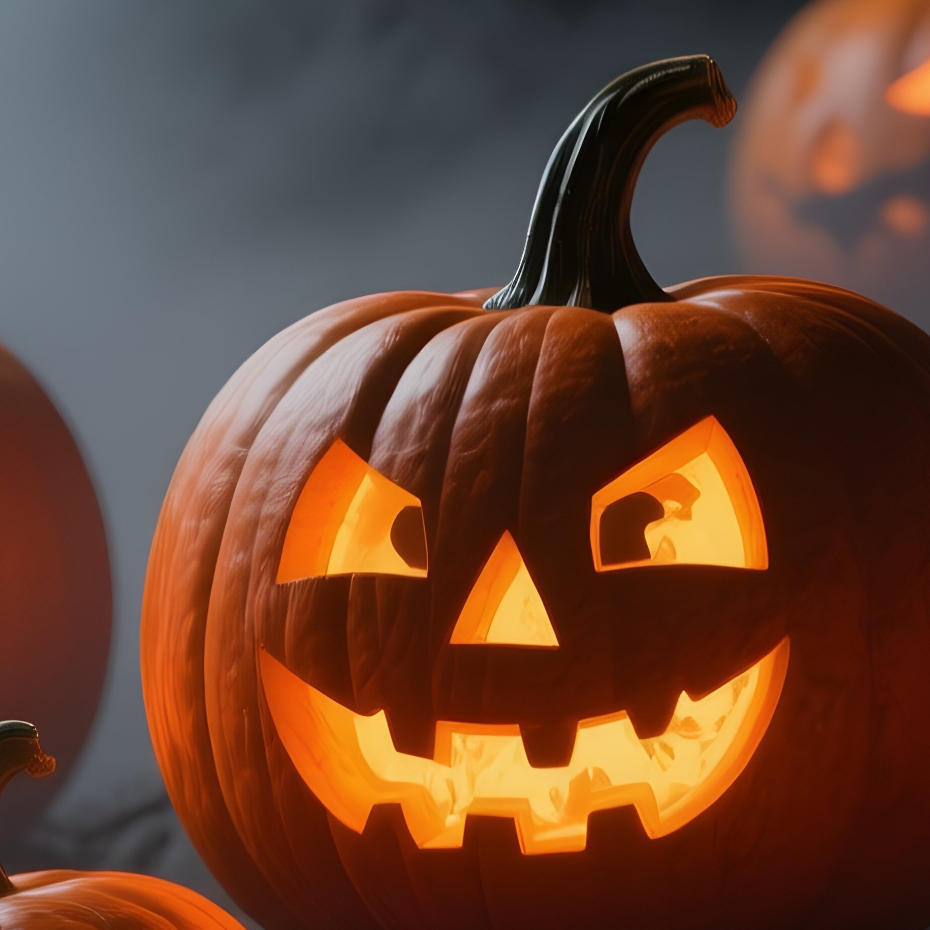 A Group Of Carved Pumpkins Illuminated From Within Halloween - Full Resolution Quality Preview