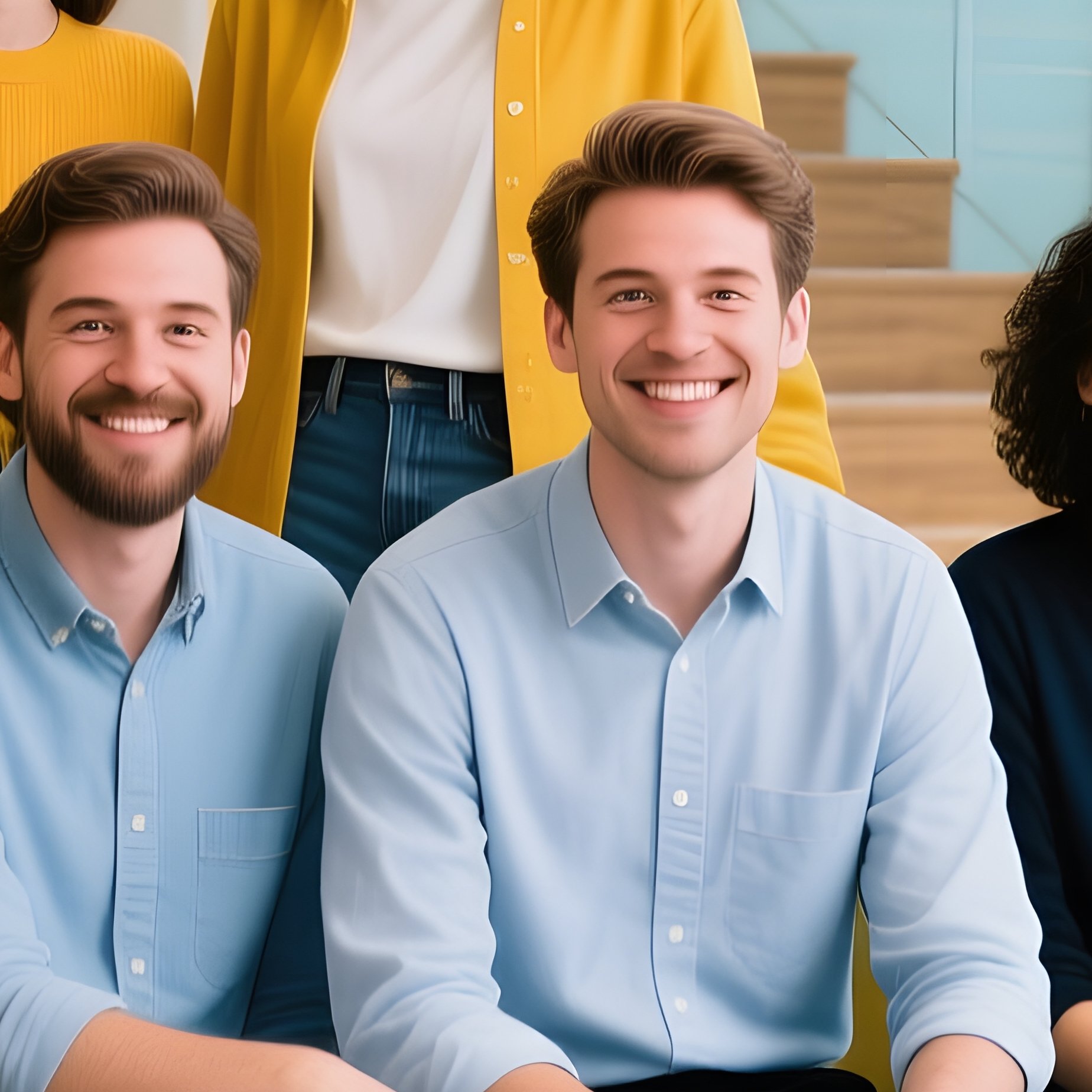 A Group Of Five Young Adults Posing Together In An Office Setting - Full Resolution Quality Preview
