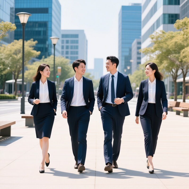 A Group Of Four Business Professionals Walking Together Business