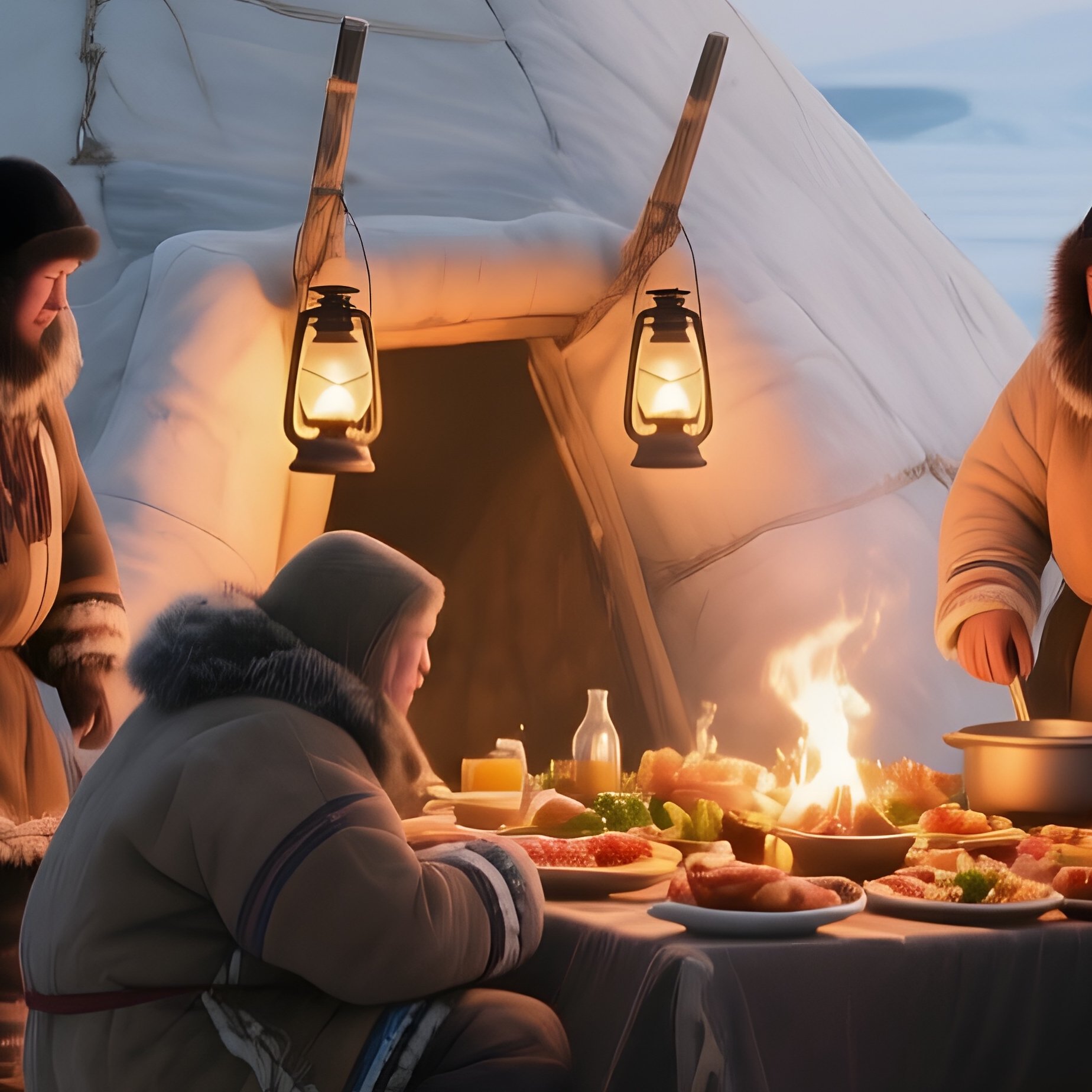 A Group Of Inuit Hunters Returning From A Seal Hunt, Their Sleds Laden With Fresh Catches, - Full Resolution Quality Preview