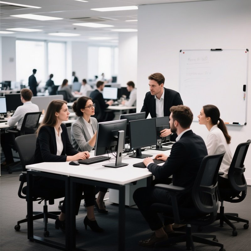 A Group Of People Collaborating In An Office Environment Office