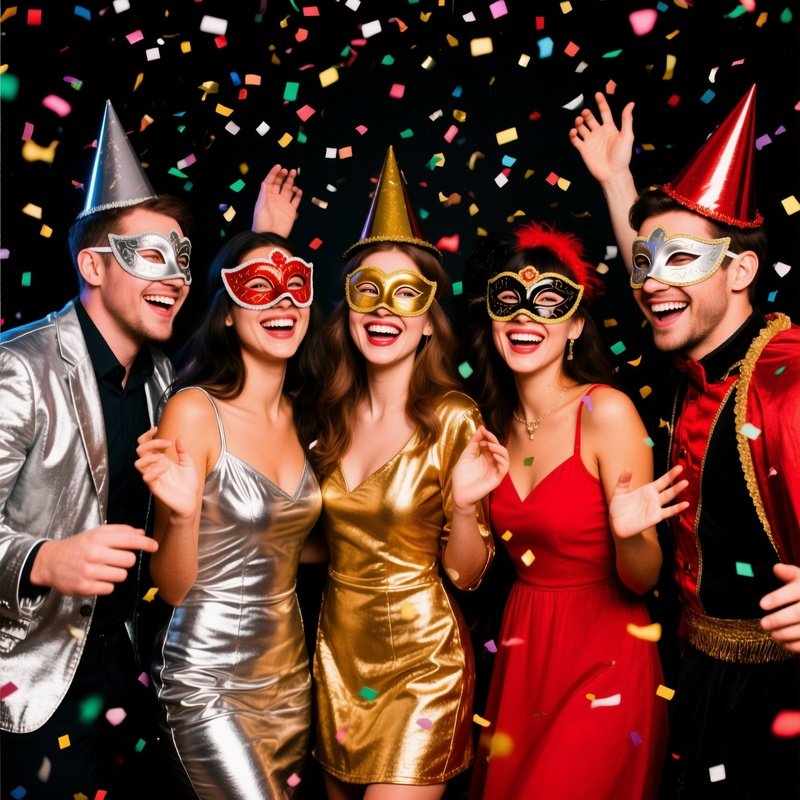 A Group Of People Dressed In Costumes At A Party Party Masquerade