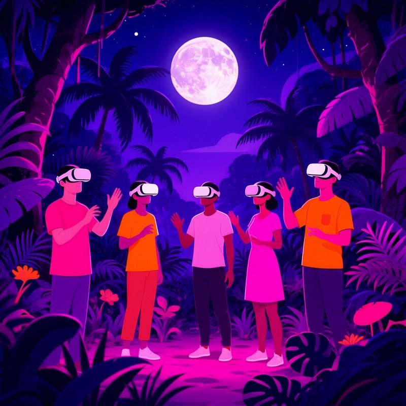 A Group Of People Experiencing A Virtual Reality Environment