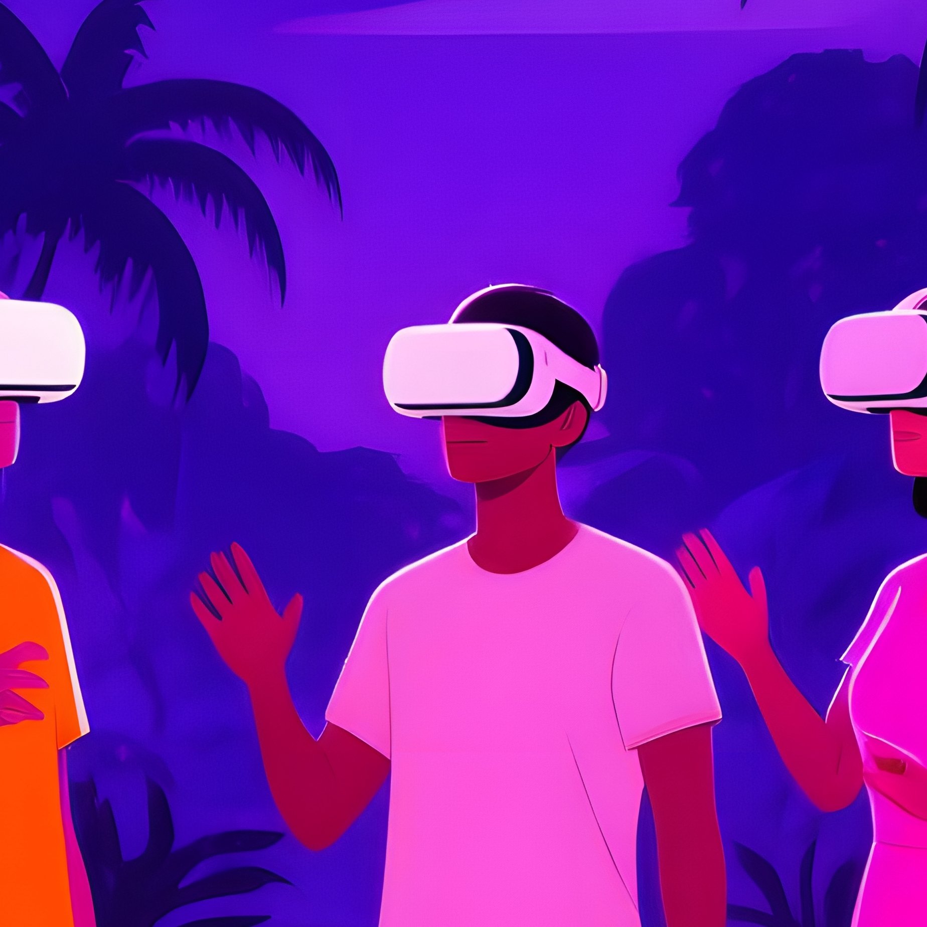 A Group Of People Experiencing A Virtual Reality Environment - Full Resolution Quality Preview