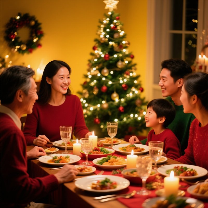 A Group Of People Gathered Around A Dining Table For A Festive