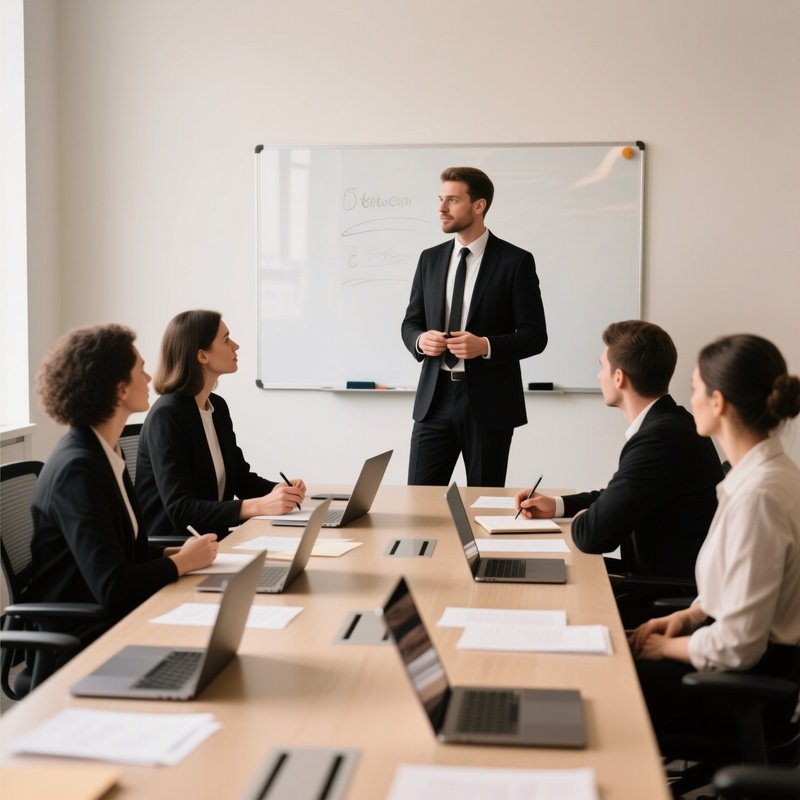 A Group Of People In A Meeting Or Workshop Setting Meeting