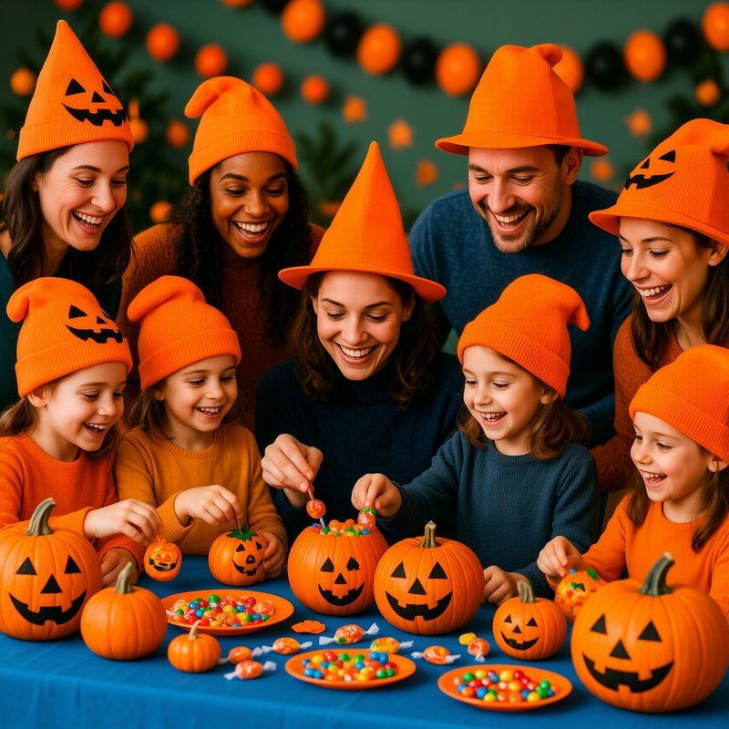A Group Of People Interacting During A Festive Activity Halloween