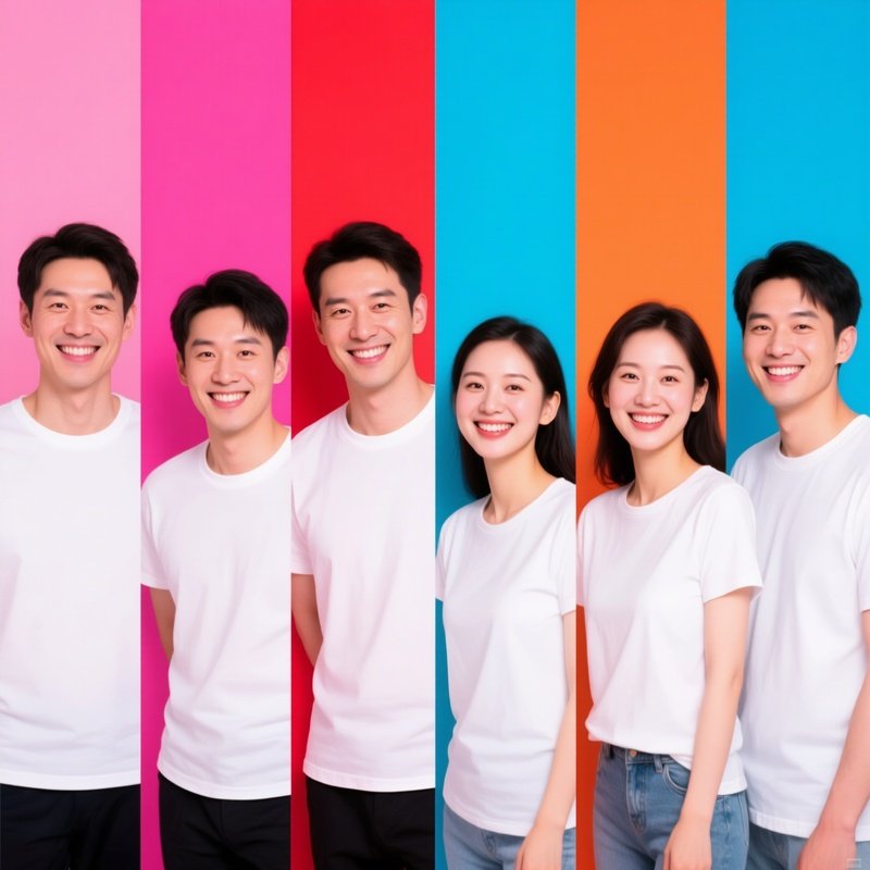 A Group Of People Standing In Front Of A Colorful Background