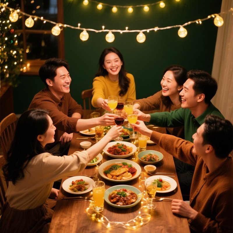 A Group Of People Toasting At A Festive Gathering Celebration