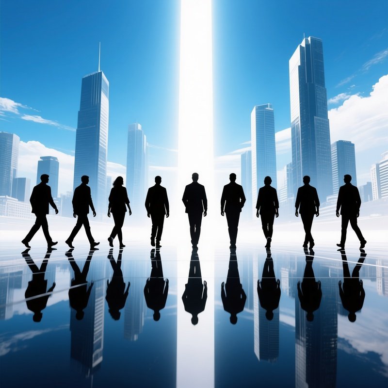 A Group Of People Walking Towards A Cityscape Silhouette Cityscape