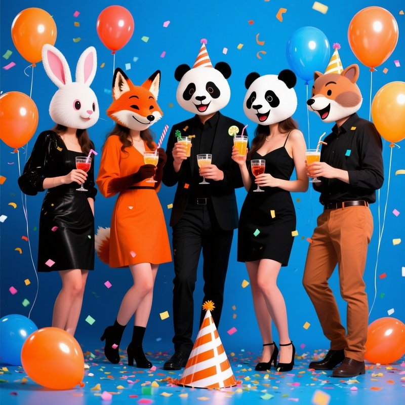 A Group Of People Wearing Animal Masks At A Party Party