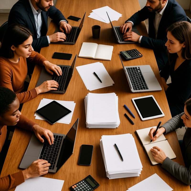 A Group Of People Working Together At A Table Workplace
