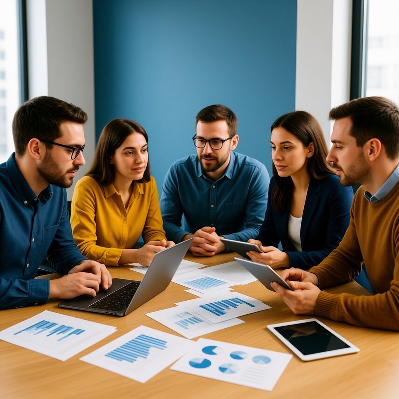 A Group Of Professionals Collaborating Around A Table Office