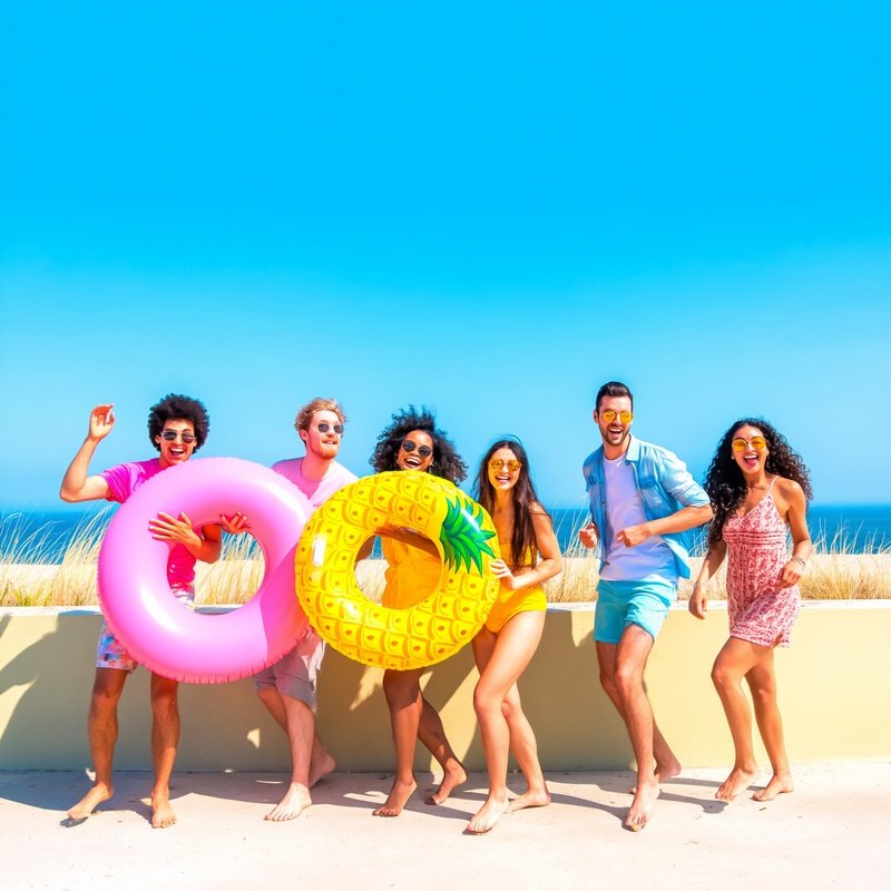 A Group Of Six People Enjoying A Sunny Day By The Sea Summer Beach