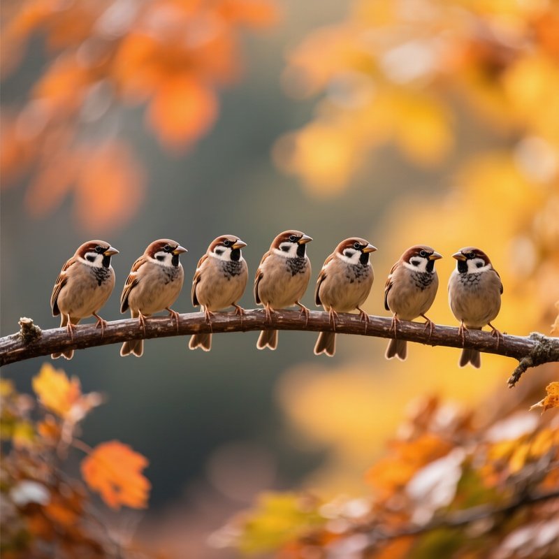 A Group Of Sparrows Perched On A Branch Sparrows Birds