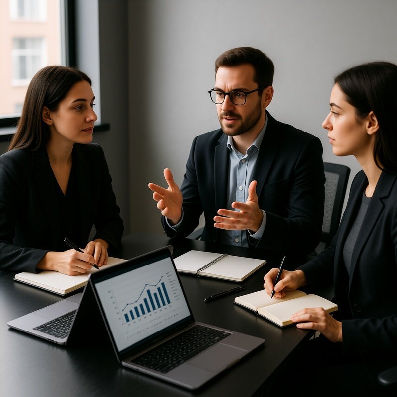 A Group Of Three Individuals Engaged In A Discussion Meeting
