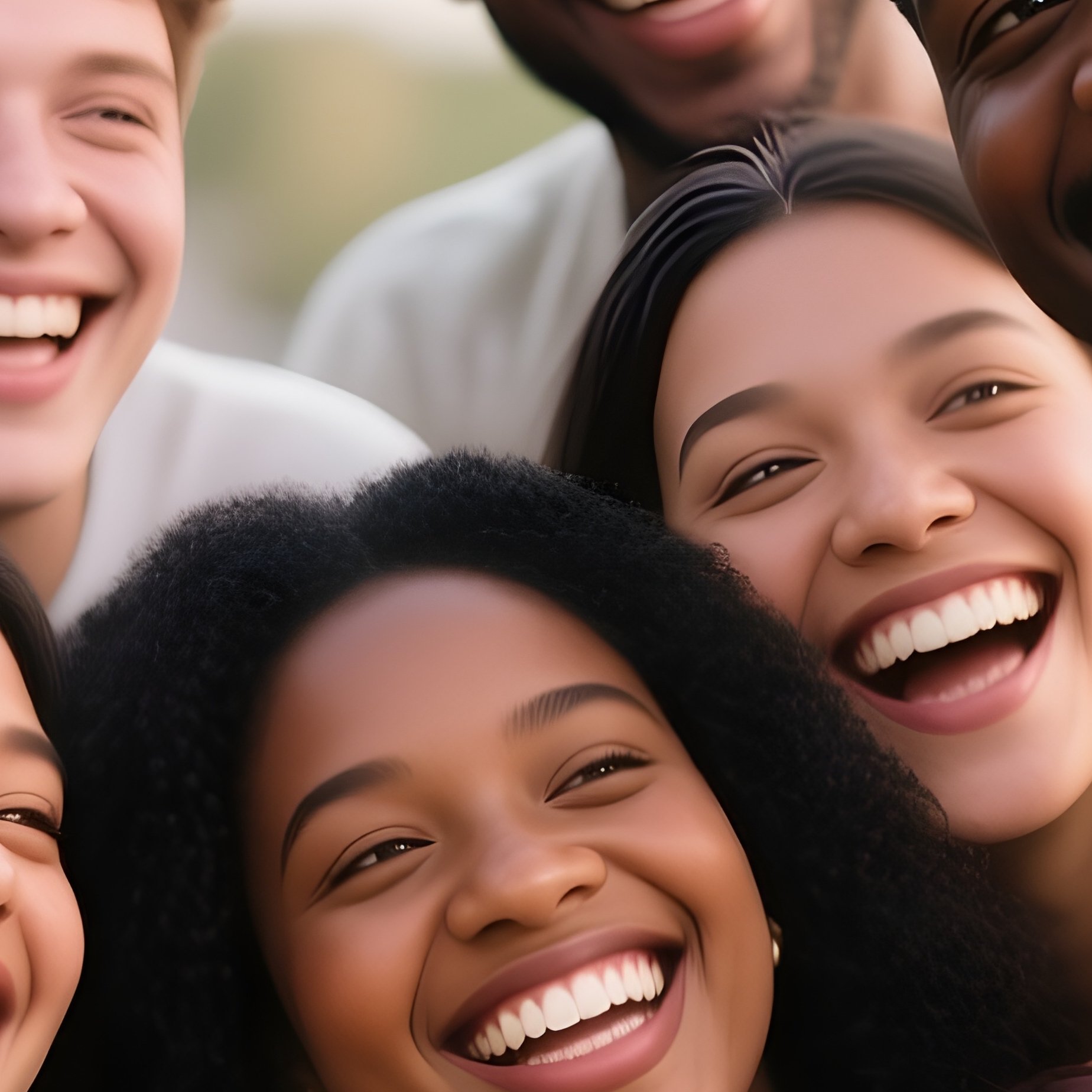 A Group Of White And Black Friends Laughing Together While Taking A Selfie Outdoors. - Full Resolution Quality Preview