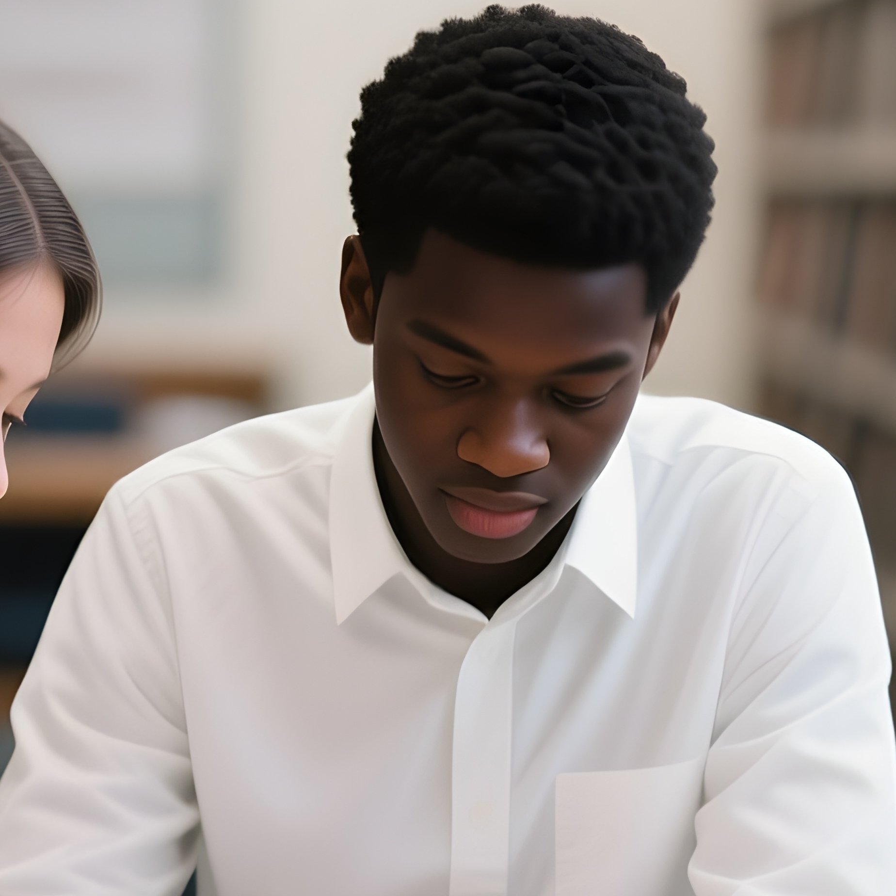 A Group Of White And Black Students Studying Together In A Library. - Full Resolution Quality Preview