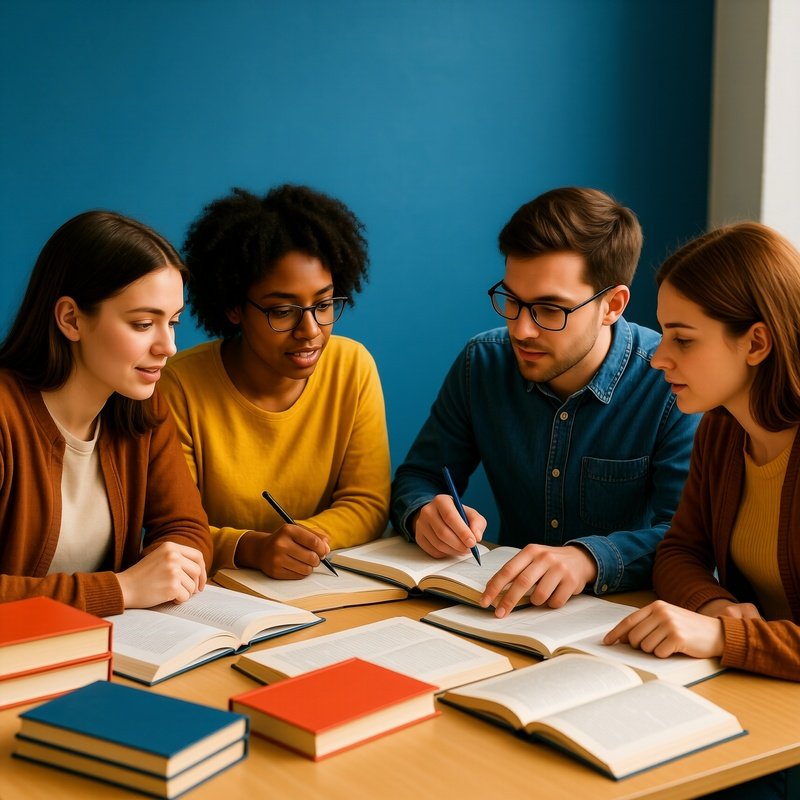 A Group Study Session In A Library