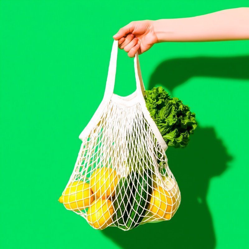 A Hand Holding A Mesh Bag Filled With Groceries Groceries Healthy